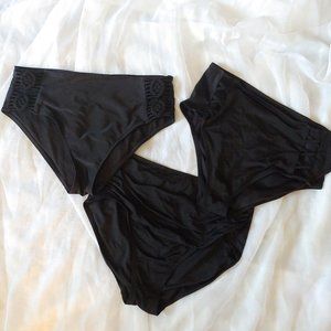 3 Black Bikini Bottoms - Large - High Waist